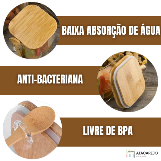 Potes Herméticos de Vidro com Colher de Bambu – Linha Eco (200ml)