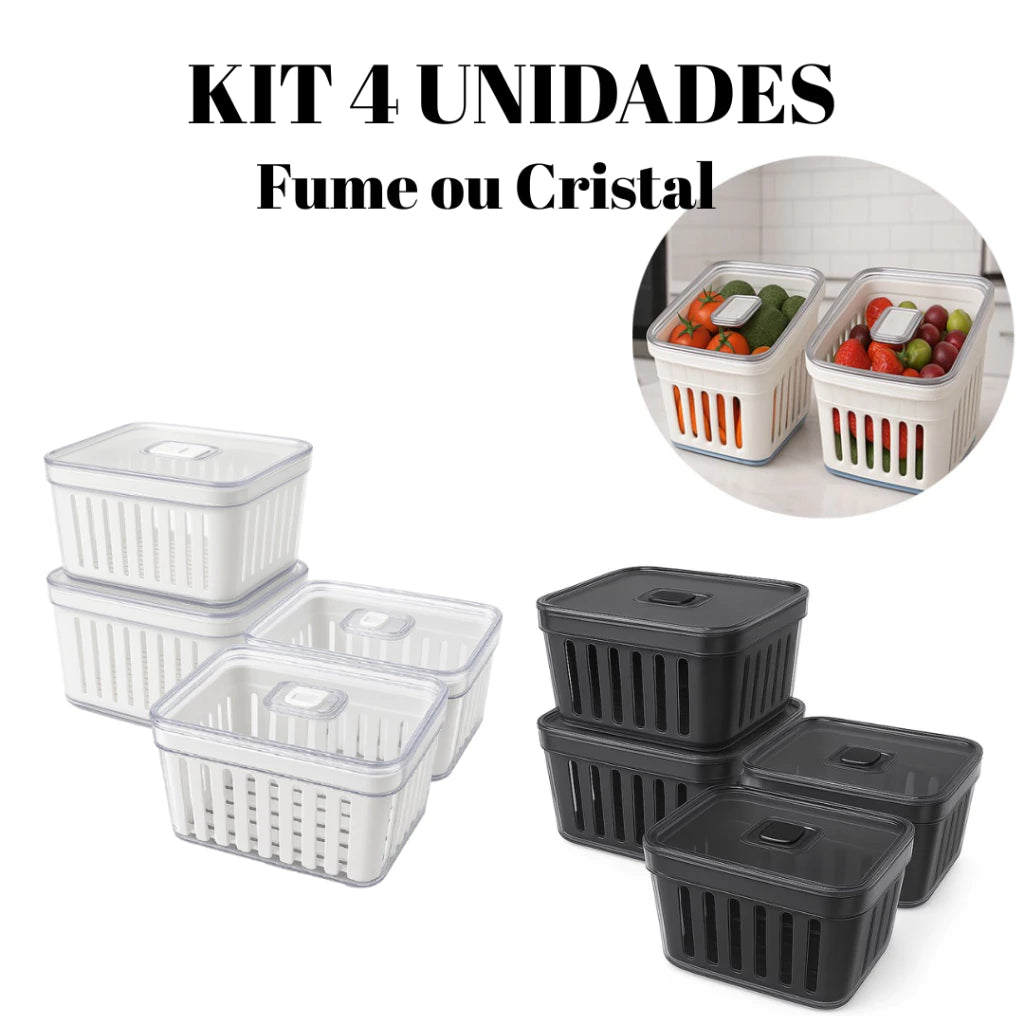 Kit 4 Organizadores com Cesto de Drenagem e Respiro – Linha Fresh 3,8L