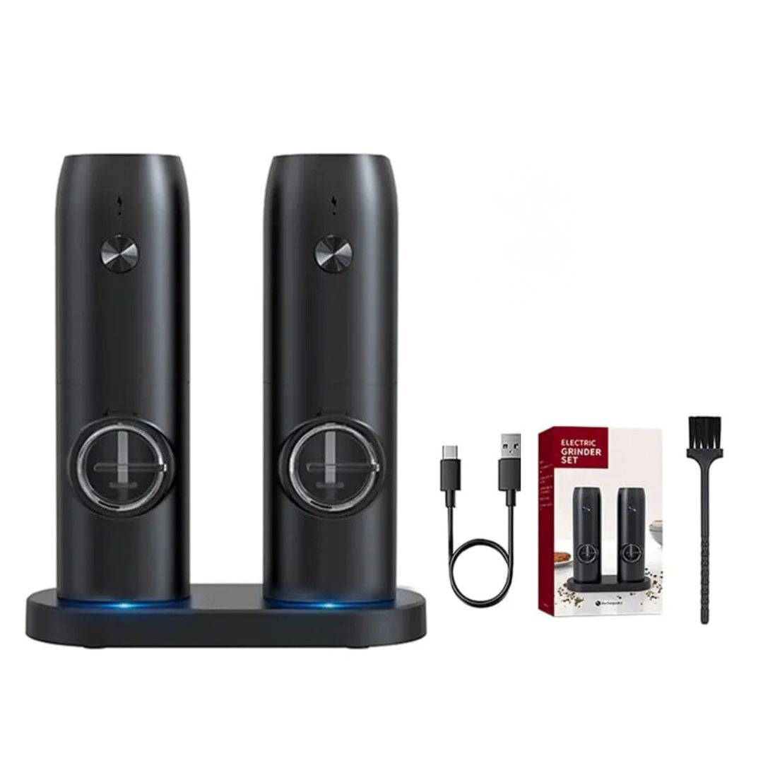 Moedor de Pimenta e Sal Automático USB com Luz LED e Ajuste de Moagem