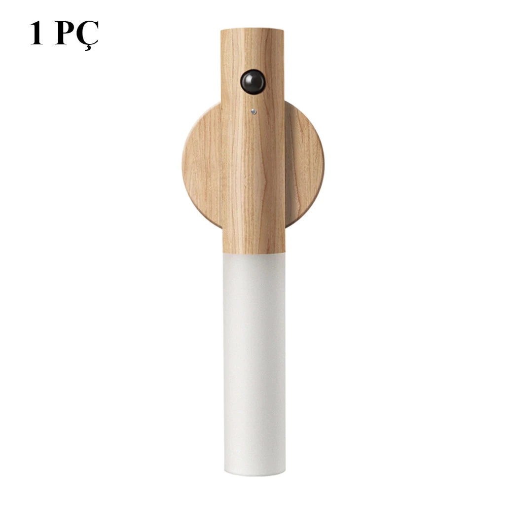 Arandela Magnética em Madeira Natural – Sensor Inteligente (Sem Fio)