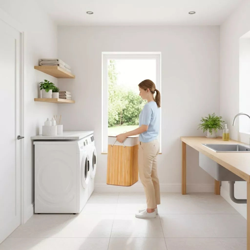 Cesto de Roupa em Bambu Natural com Tampa – Linha Spa (60L)