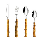 Faqueiro Prata em Aço Inox com Cabo de Bambu Natural