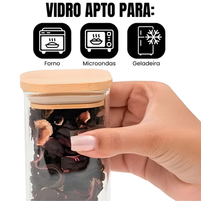 Potes Herméticos de Vidro com Colher de Bambu – Linha Eco (200ml)