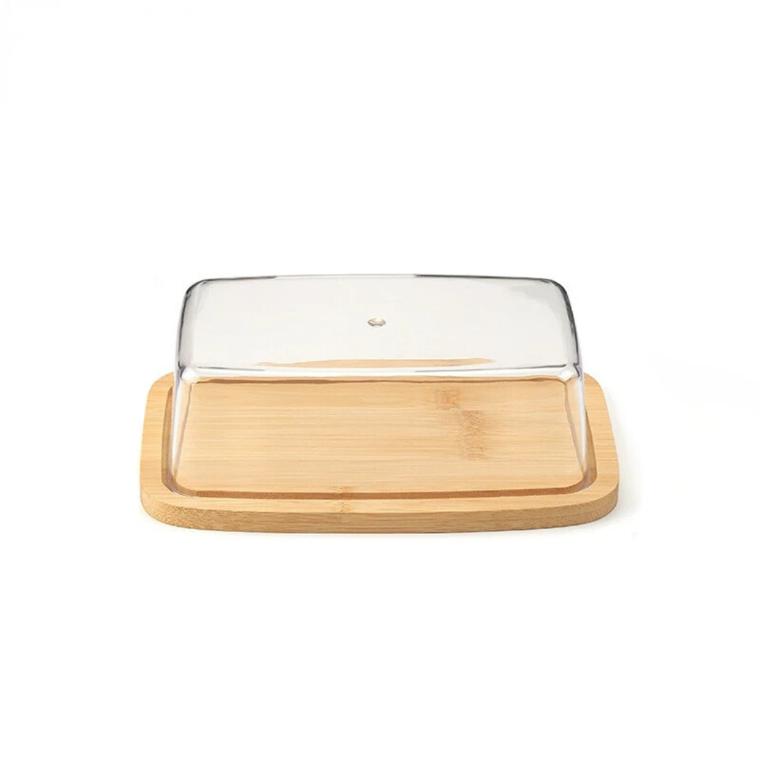 Bandeja de Bambu com Tampa em Acrílico Retangular