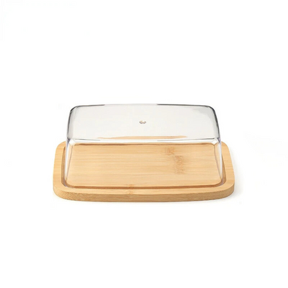 Bandeja de Bambu com Tampa em Acrílico Retangular