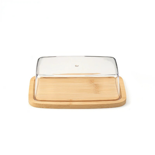 Bandeja de Bambu com Tampa em Acrílico Retangular