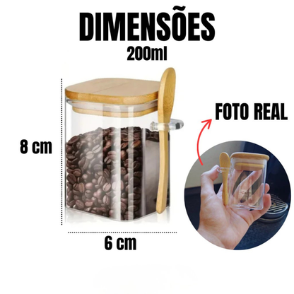 Potes Herméticos de Vidro com Colher de Bambu – Linha Eco (200ml)
