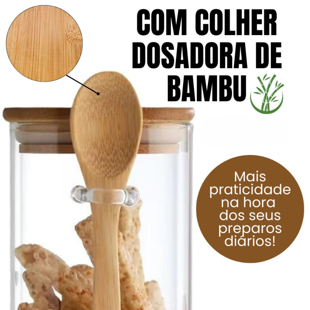 Potes Herméticos de Vidro com Colher de Bambu – Linha Eco (200ml)