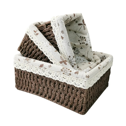 Cesta Marron Retangular de Rattan Plástico com Forro em Tecido