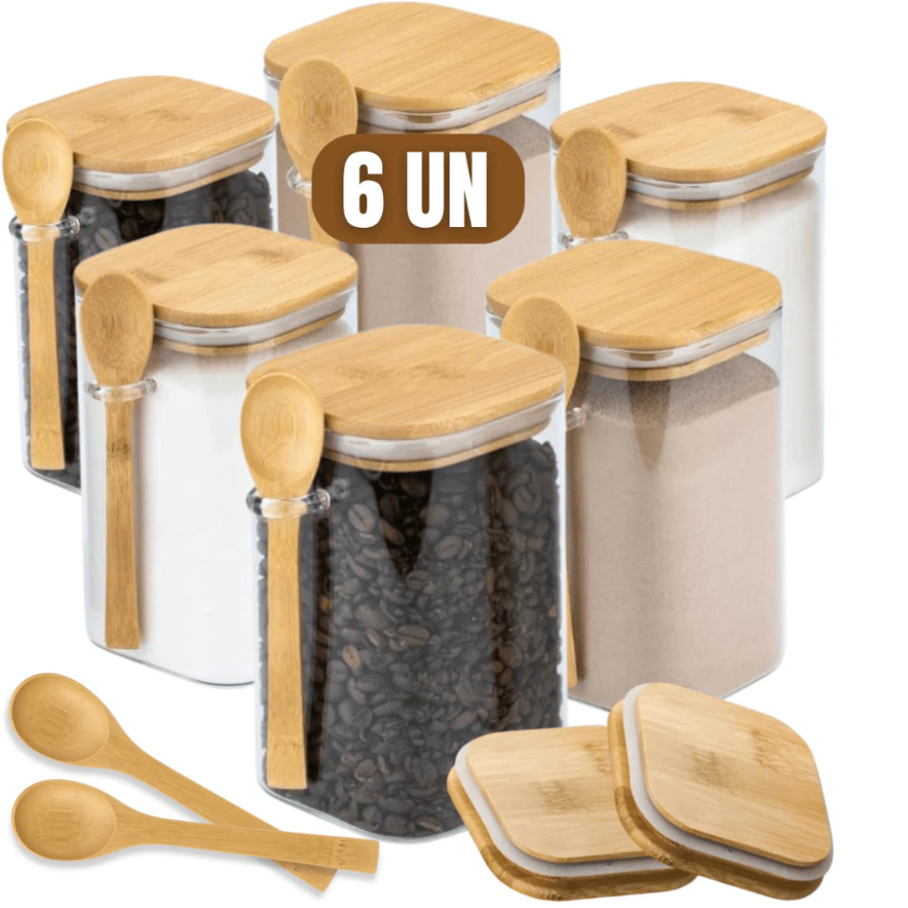 Potes Herméticos de Vidro com Colher de Bambu – Linha Eco (200ml)