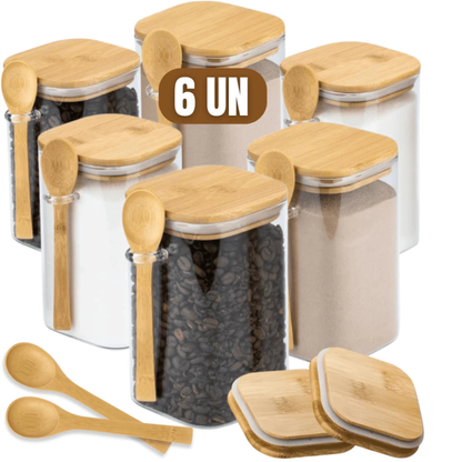 Potes Herméticos de Vidro com Colher de Bambu – Linha Eco (200ml)