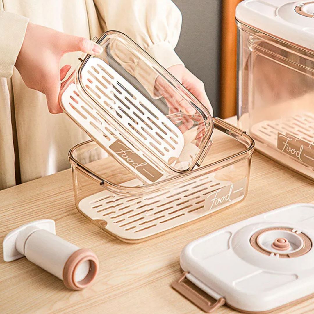 Vasilha de Plástico a Vácuo com Tampa Hermética e Bomba Manual