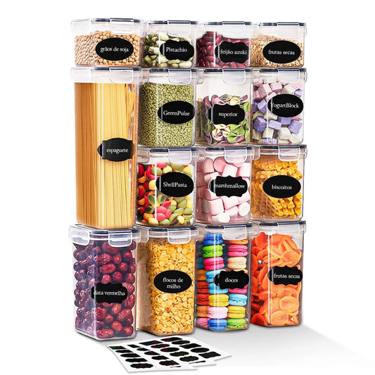 Sistema Completo de Organização 15 Peças + Etiquetas – Linha Pantry