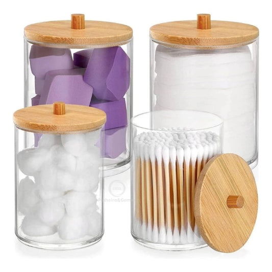 Pote Organizador Multiuso com Tampa de Bambu – Linha Eco Clear