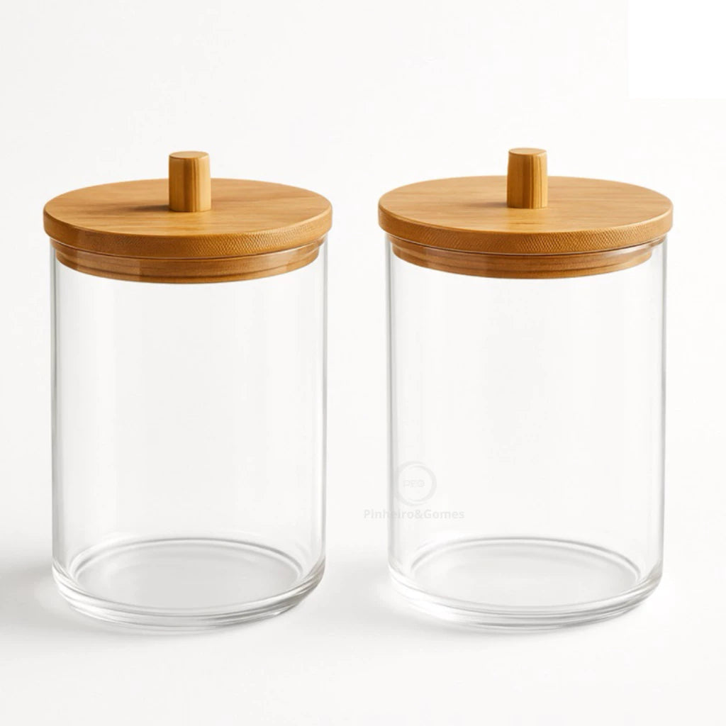 Pote Organizador Multiuso com Tampa de Bambu – Linha Eco Clear