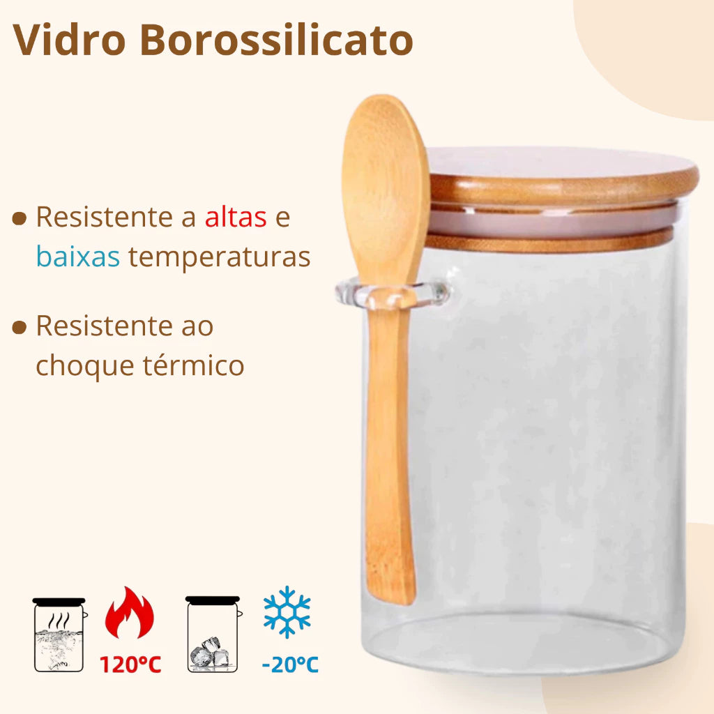 Kit 6 Porta-Temperos com Colher de Bambu – Linha Eco Spice (200ml)