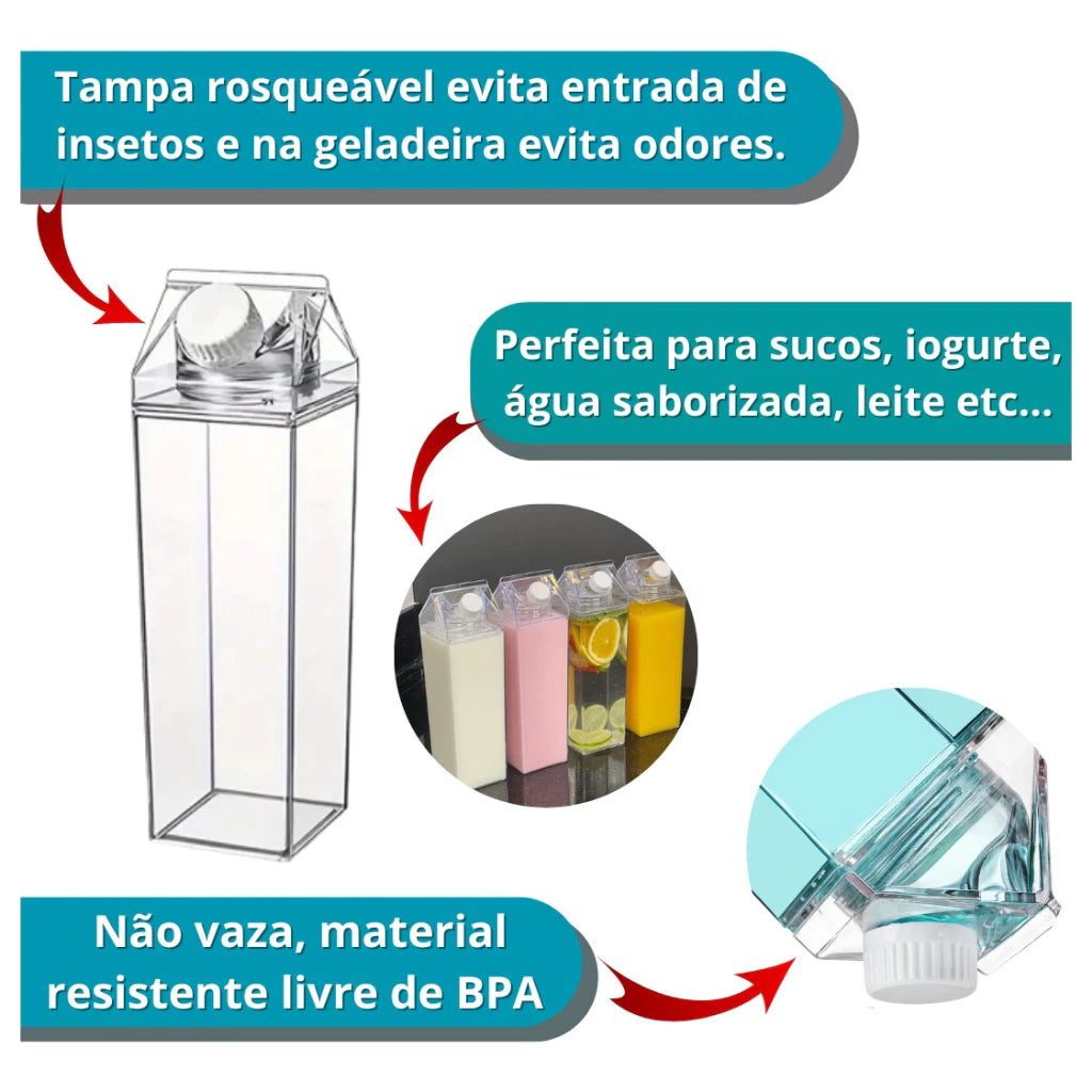 Kit 4 Garrafas Milk Box em Acrílico Clear – 1 Litro