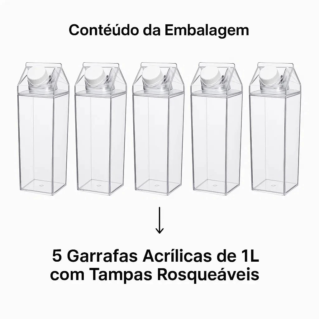 Kit 4 Garrafas Milk Box em Acrílico Clear – 1 Litro