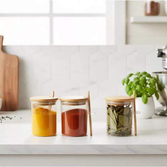 Kit 6 Porta-Temperos com Colher de Bambu – Linha Eco Spice (200ml)