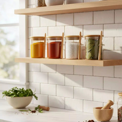 Kit 6 Porta-Temperos com Colher de Bambu – Linha Eco Spice (200ml)