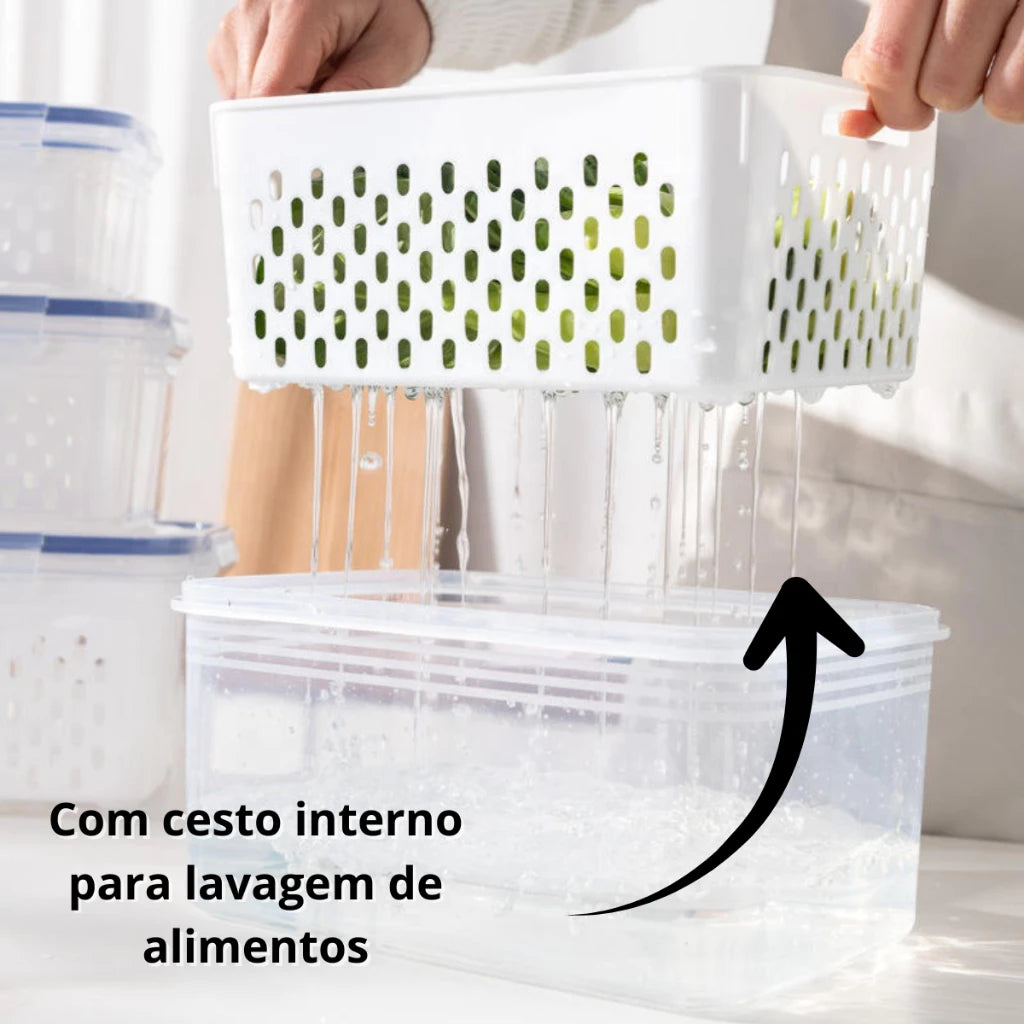 Kit Trio Wash & Store com Cesto de Drenagem – Linha Fresh