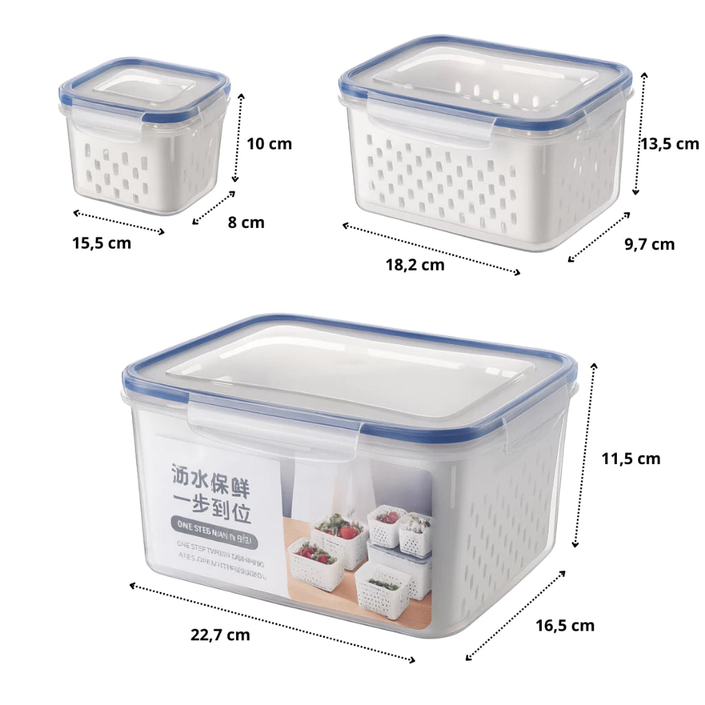 Kit Trio Wash & Store com Cesto de Drenagem – Linha Fresh