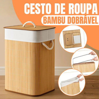 Cesto de Roupa em Bambu Natural com Tampa – Linha Spa (60L)