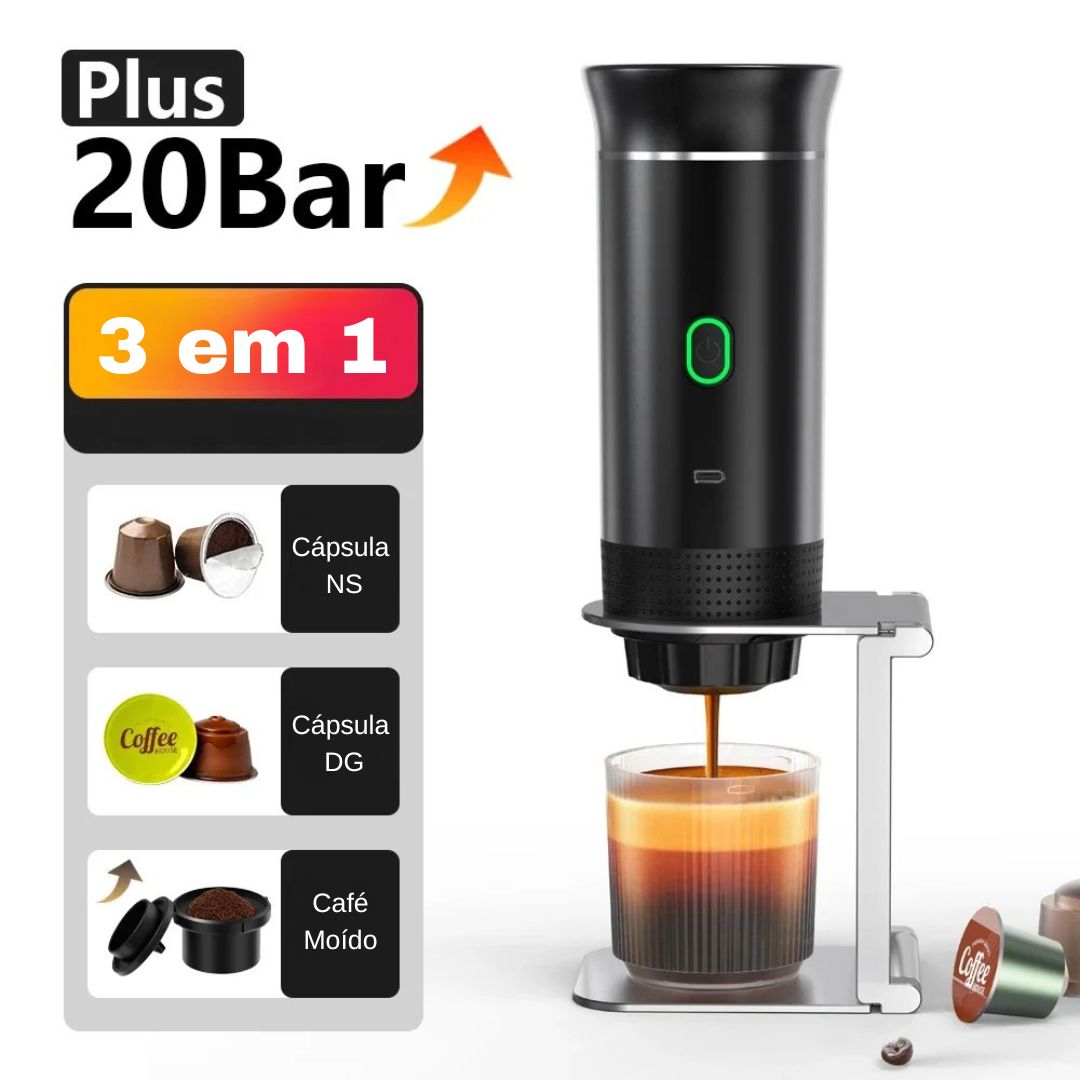 Cafeteira Expresso Portátil 3 em 1 com Aquecimento Sem Fio e Entrada USB