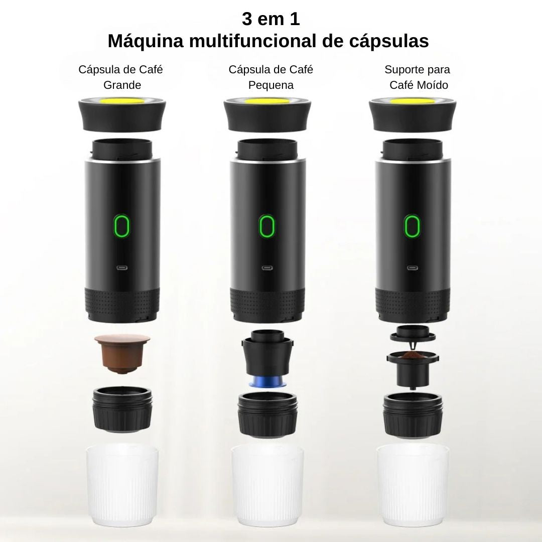 Cafeteira Expresso Portátil 3 em 1 com Aquecimento Sem Fio e Entrada USB