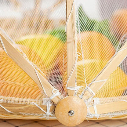 Cesto de Bambu Porta Pão e Bolo Cobertura Tela Retrátil