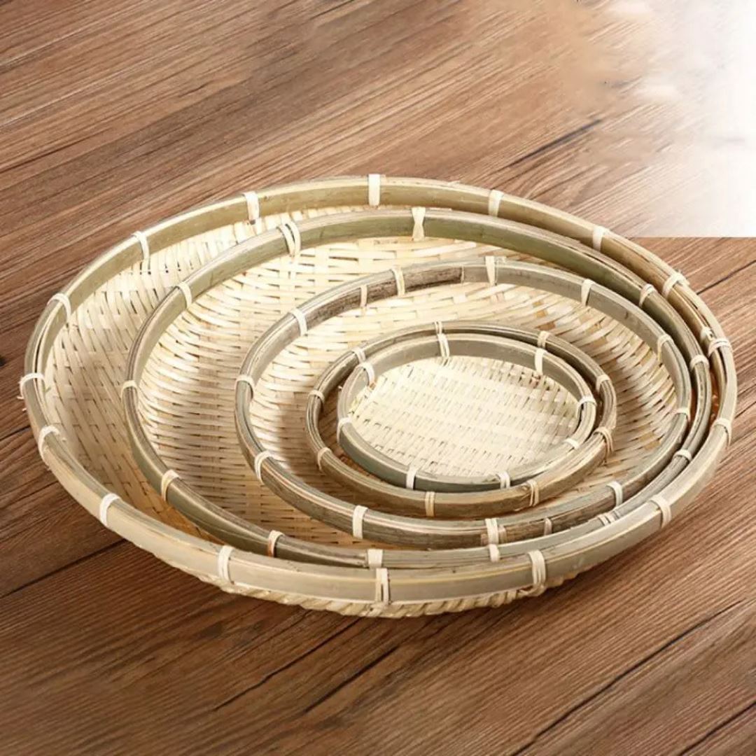 Cesto de Bambu Porta Pão e Bolo Cobertura Tela Retrátil