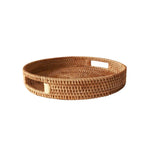 Bandeja Decorativa de Rattan Natural com Alças Laterais
