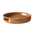 Bandeja Decorativa de Rattan Natural com Alças Laterais