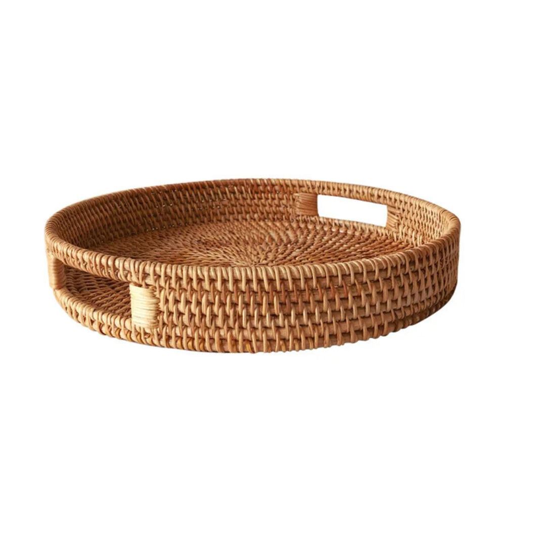 Bandeja Decorativa de Rattan Natural com Alças Laterais