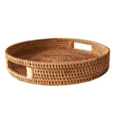 Bandeja Decorativa de Rattan Natural com Alças Laterais
