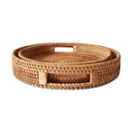 Bandeja Decorativa de Rattan Natural com Alças Laterais