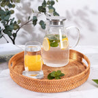 Bandeja Decorativa de Rattan Natural com Alças Laterais