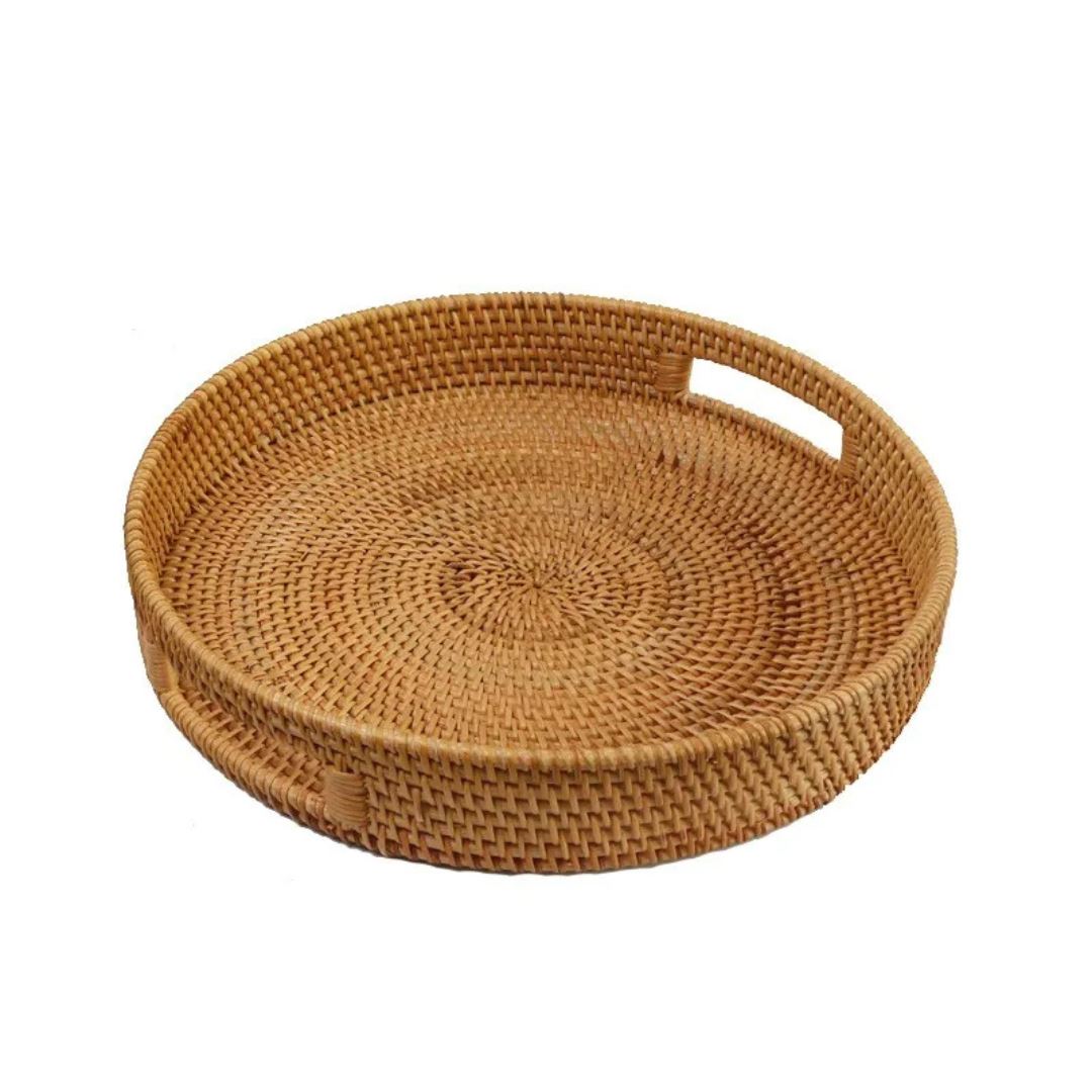Bandeja Decorativa de Rattan Natural com Alças Laterais