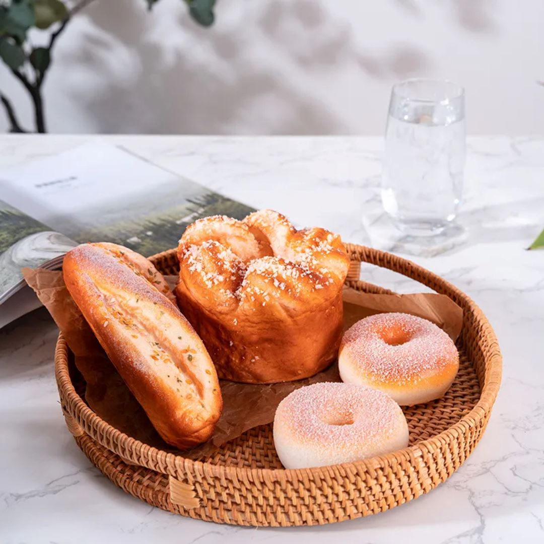 Bandeja Decorativa de Rattan Natural com Alças Laterais