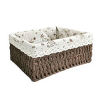 Cesta Marron Retangular de Rattan Plástico com Forro em Tecido