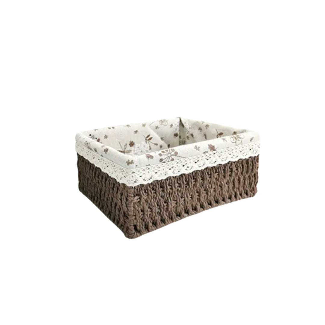 Cesta Marron Retangular de Rattan Plástico com Forro em Tecido