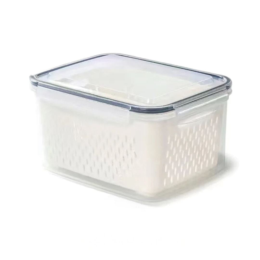 Vasilha de Plástico para Geladeira com Tampa e Drenagem