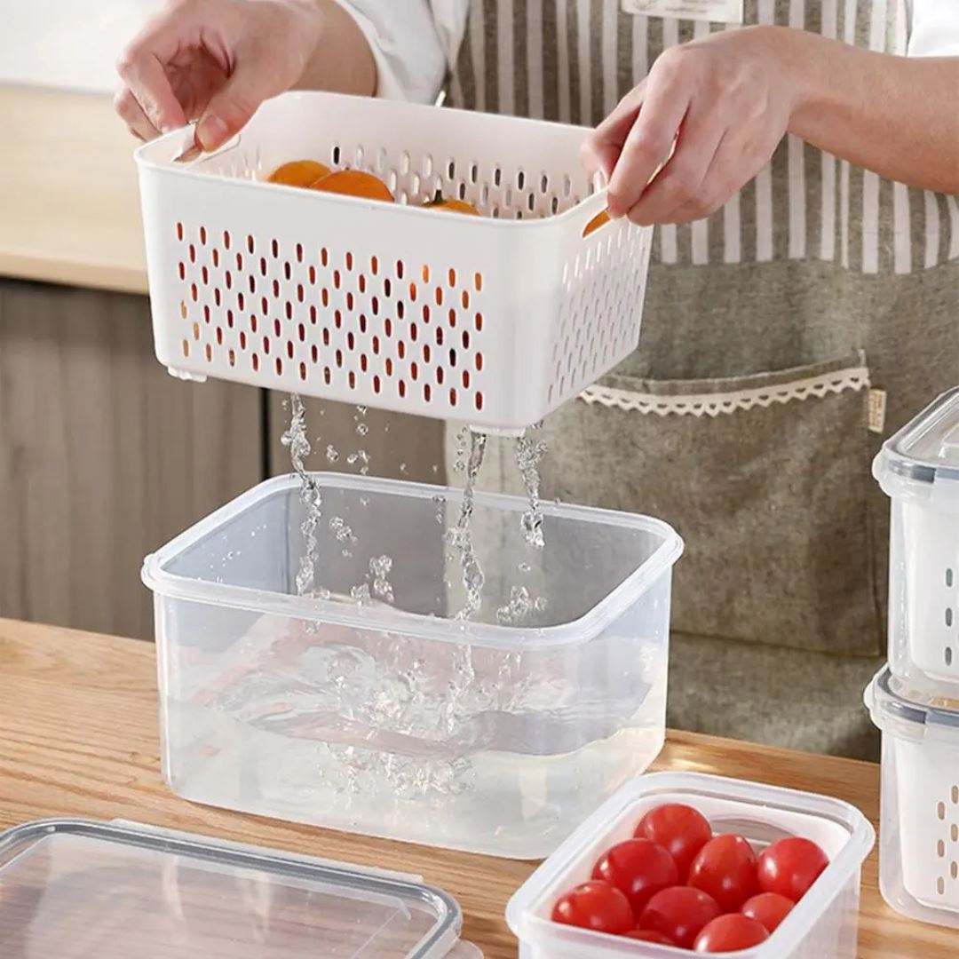Vasilha de Plástico para Geladeira com Tampa e Drenagem