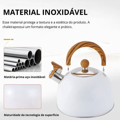 Chaleira com Apito em Aço Inox e Fundo Espesso para Fogão e Indução 3L