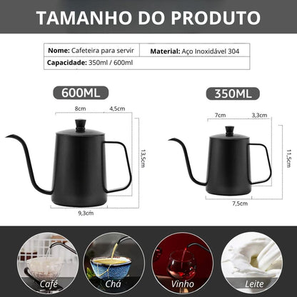 Chaleira de Café com Bico Fino e Pescoço de Ganso em Aço Inox