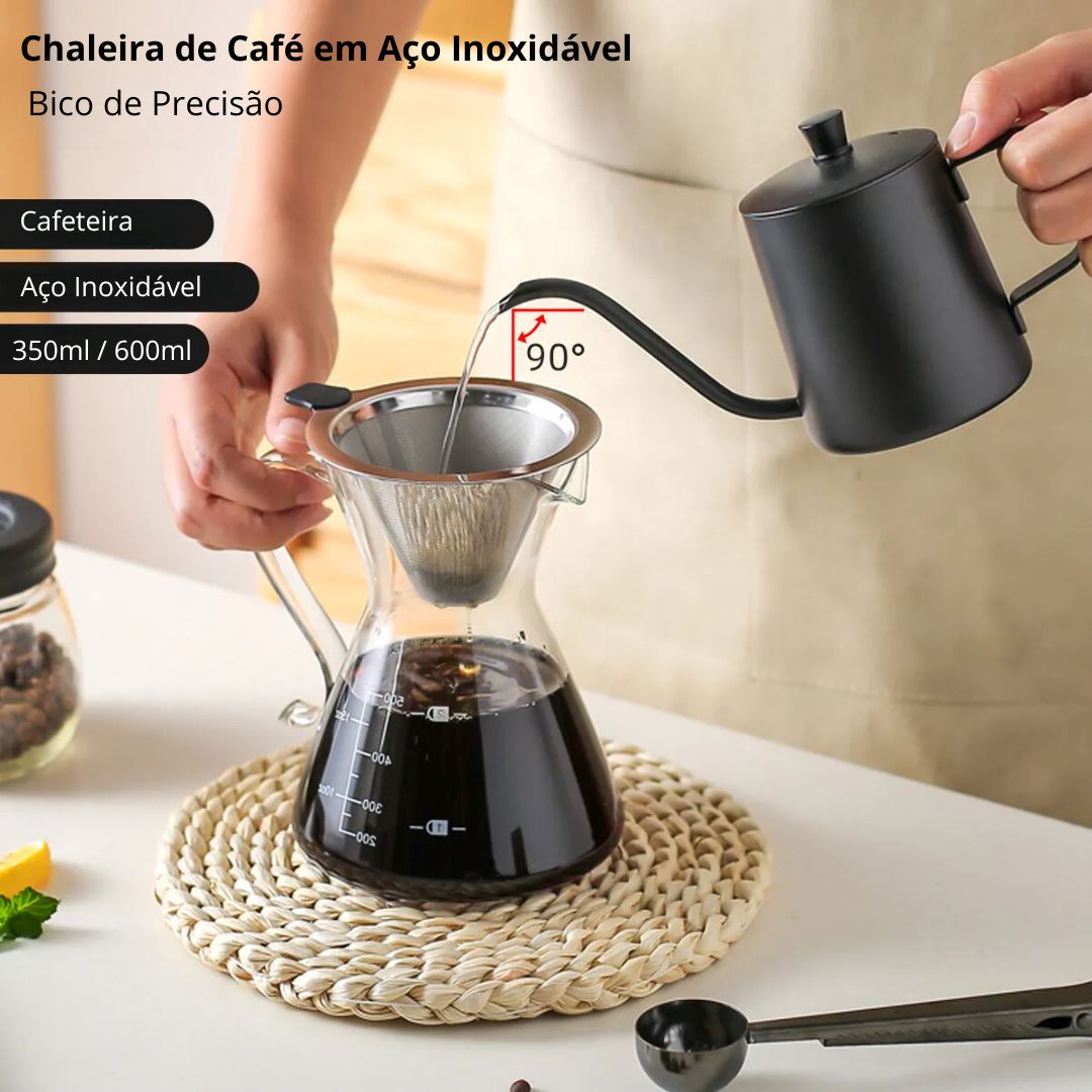 Chaleira de Café com Bico Fino e Pescoço de Ganso em Aço Inox