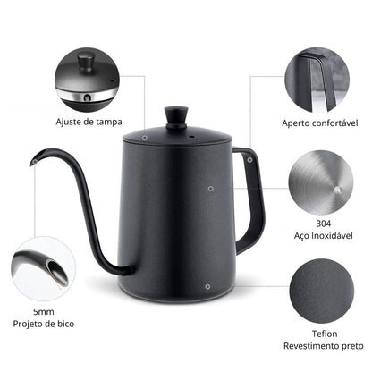 Chaleira de Café com Bico Fino e Pescoço de Ganso em Aço Inox
