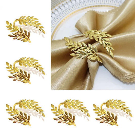 Anel de Guardanapo Folha Grega Dourada - Kit com 12 Peças
