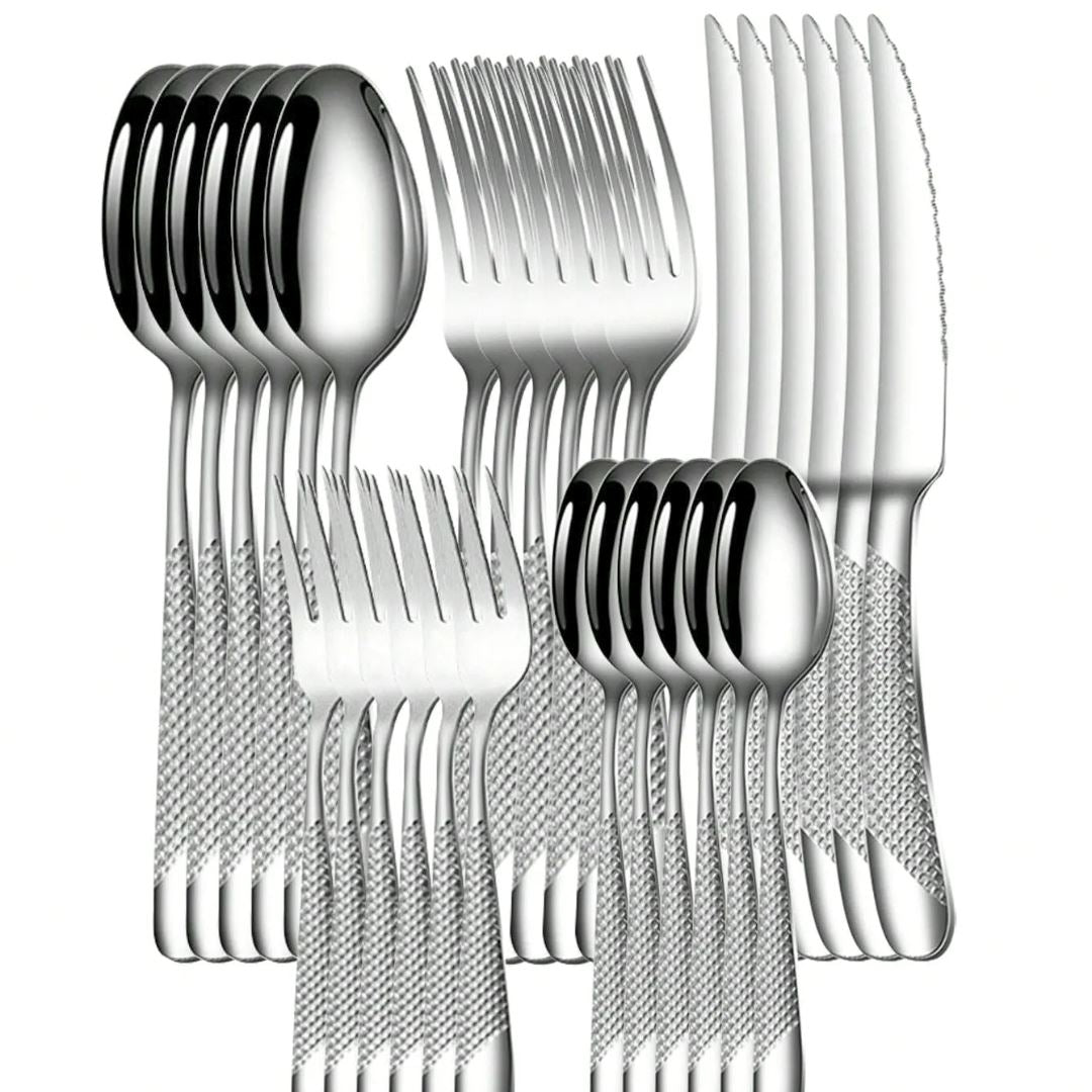 Conjunto de Talheres Prata em Aço Inox - 30 Peças