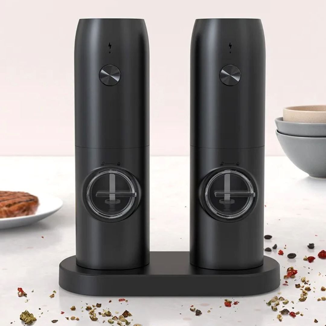 Moedor de Pimenta e Sal Automático USB com Luz LED e Ajuste de Moagem